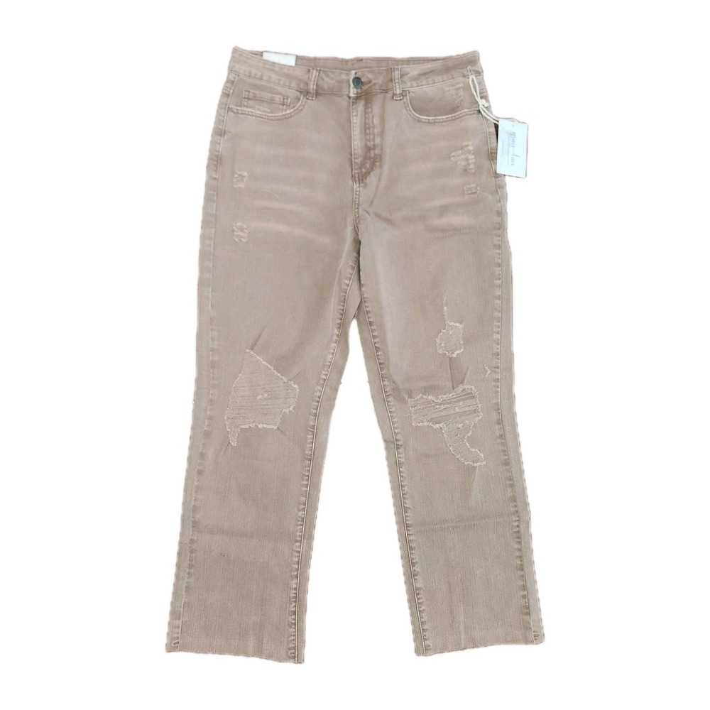 Grace & Lace Size 10 Mel's Fave Distressed Crop Straight Leg Jeans Vintage Wine